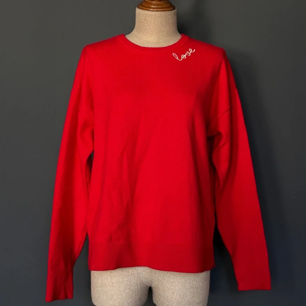 Kerri Rosenthal XO KR Red Love Heart Elbow Patch Sweater | Size Medium